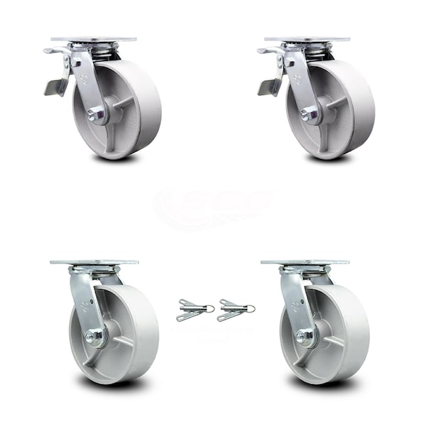 6 Inch Semi Steel Caster Set with Roller Bearings 2 Brakes 2 Swivel Locks SCC